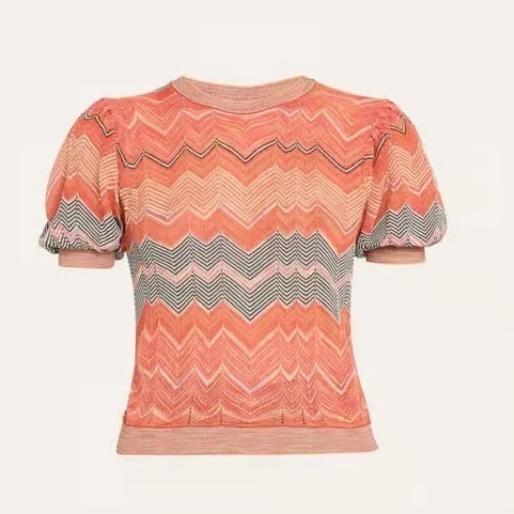 Ulla Johnson Zigzag Patterned Top in Coral and Black